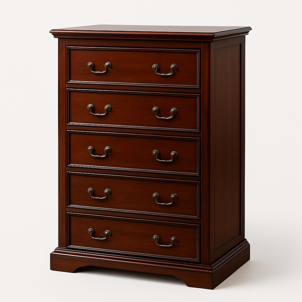 Kommode i tre med 5 skuffer i brun farge 120cm høyde-havremoderne