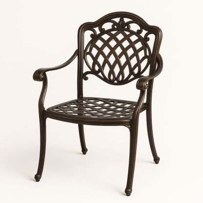 Utendørs stol i aluminium med utskåret mønster i brun farge-havremoderne