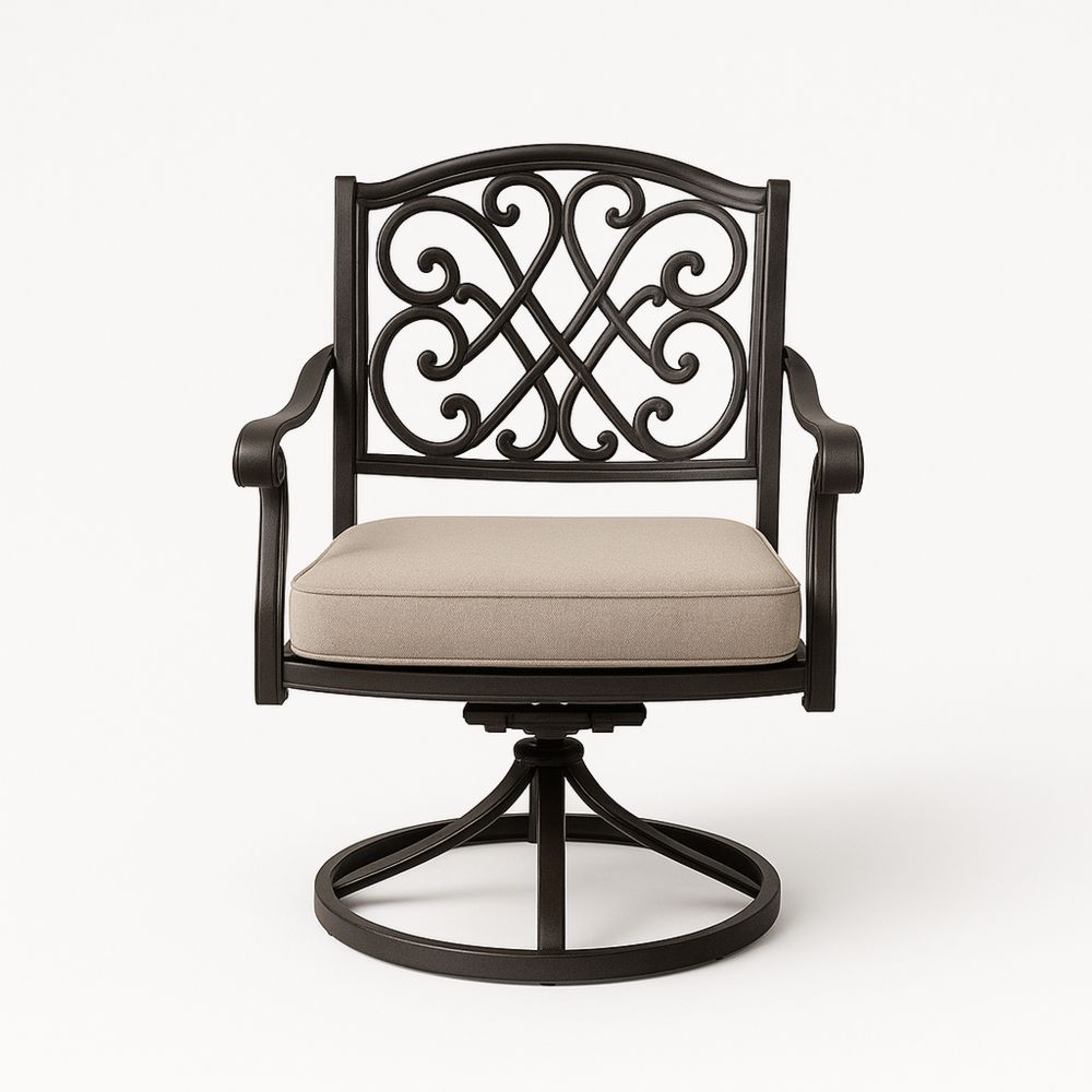 Utendørs stol i støpejern med polyesterpute i kremfarge og roterende design 70x70x95 cm-havremoderne