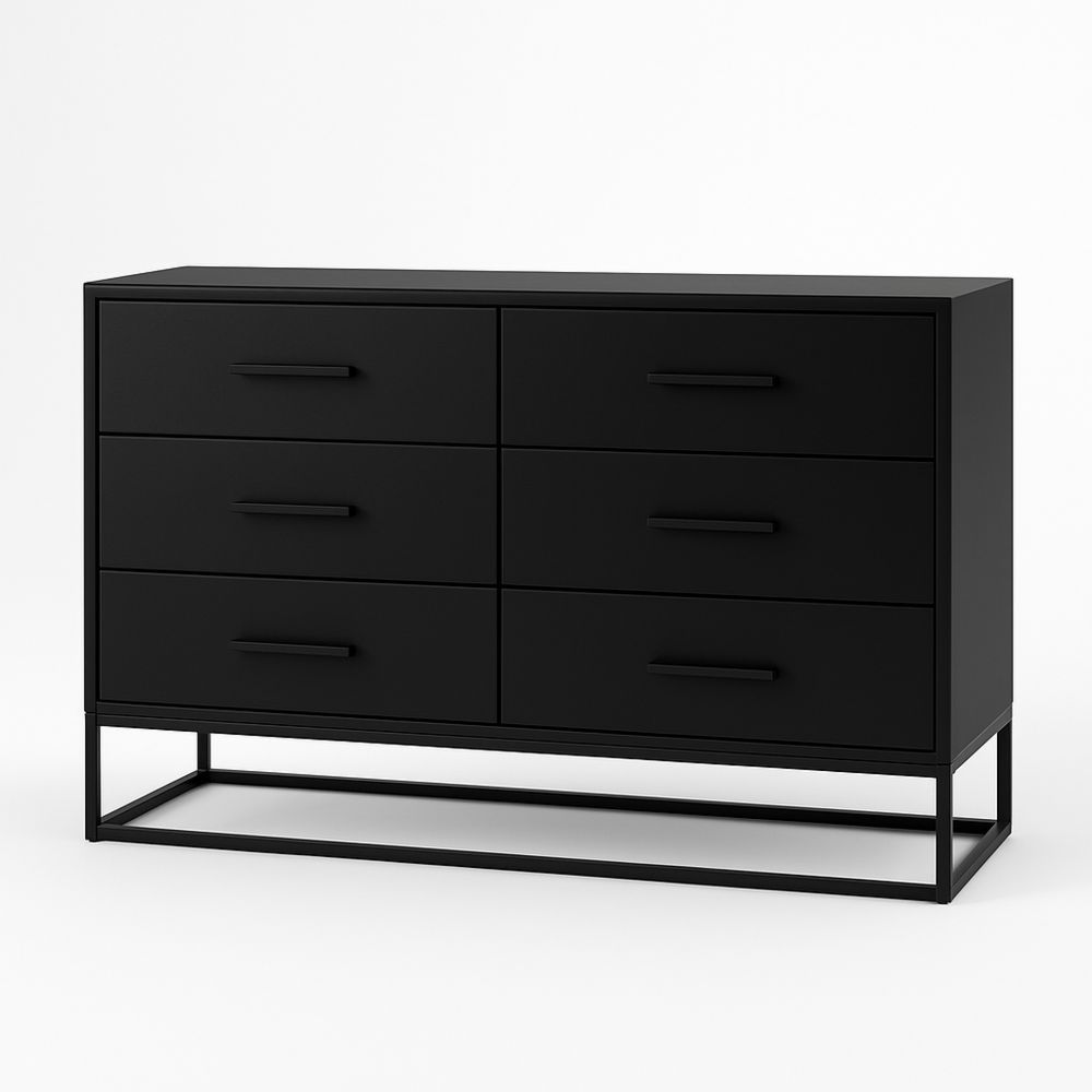 Kommode til soverom i metall og MDF svart 6 skuffer 150x45x90 cm-havremoderne