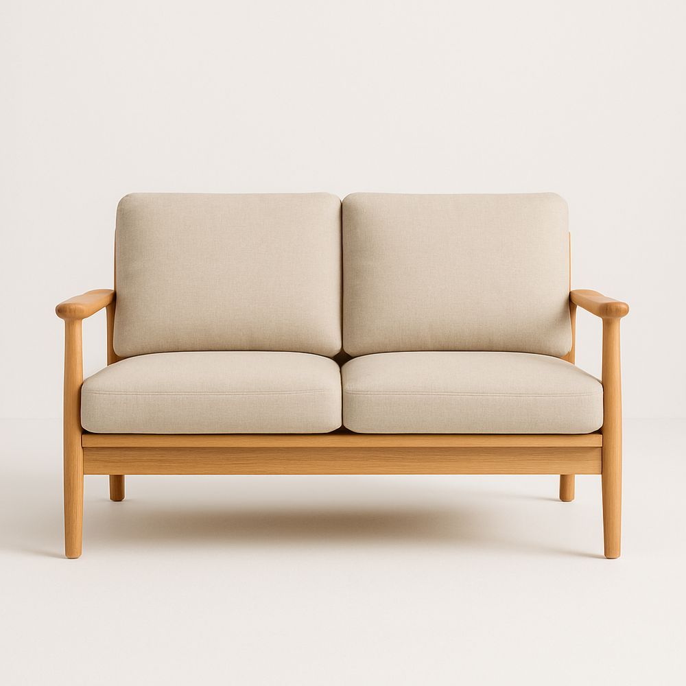 To-seters sofa tre ramme polyesterbelegg beige-havremoderne