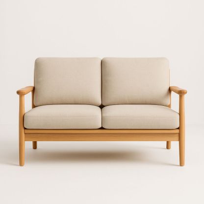 To-seters sofa tre ramme polyesterbelegg beige-havremoderne