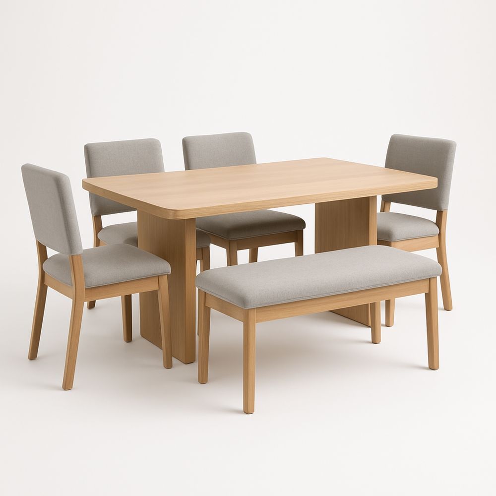 Spisestuesett i Eikfinér med Grå Tekstil 150x80cm-havremoderne