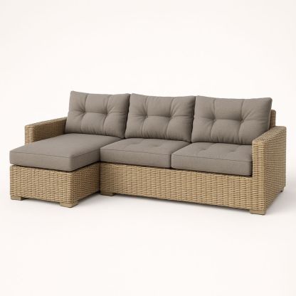 Utendørs hjørnesofa i rotting med grå puter-havremoderne