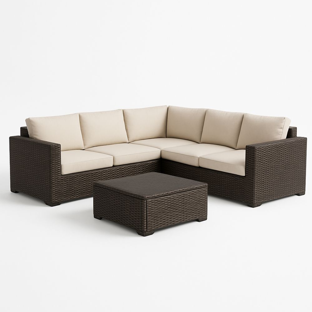 Utendørs modulsofa i rotting lys brun/beige med bord-havremoderne