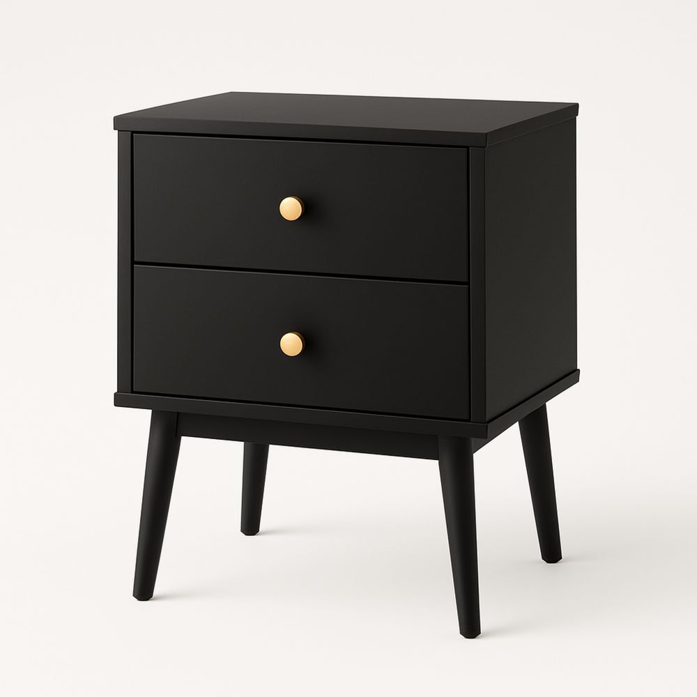 Nattbord med to skuffer i svart MDF 45x35x55 cm-havremoderne