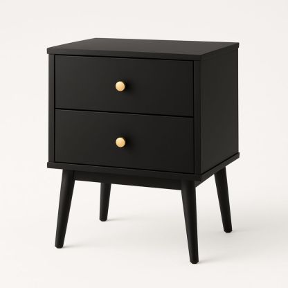 Nattbord med to skuffer i svart MDF 45x35x55 cm-havremoderne