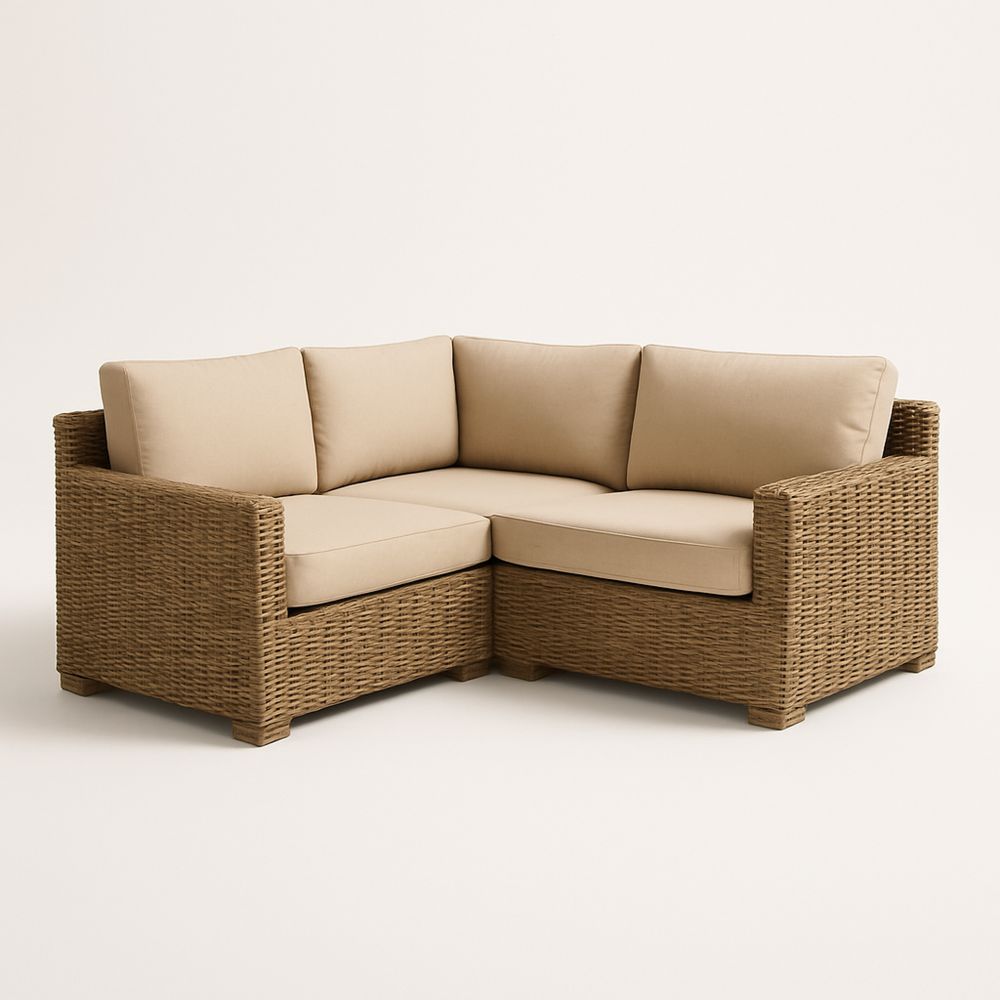 Utendørs hjørnesofa i polyrattan med polyesterputer beige 200x200x75 cm-havremoderne