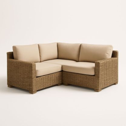Utendørs hjørnesofa i polyrattan med polyesterputer beige 200x200x75 cm-havremoderne
