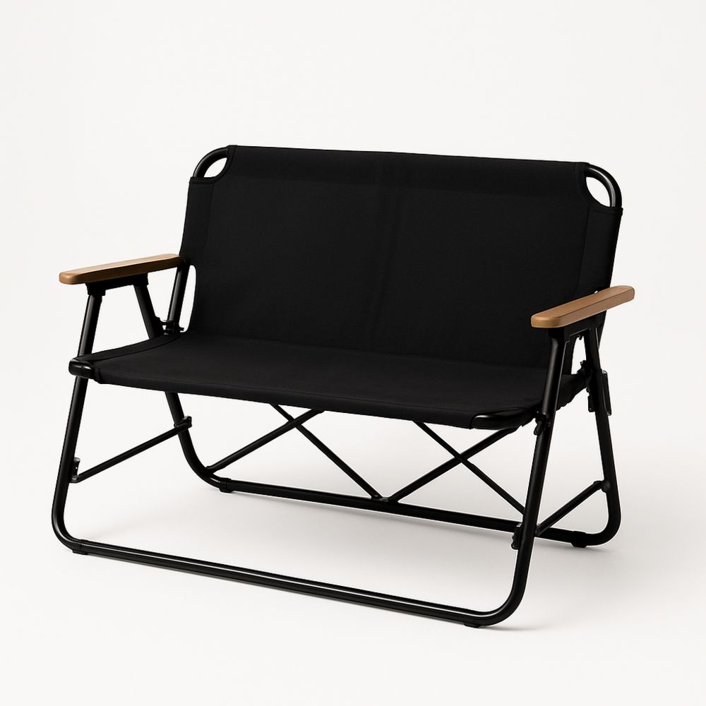 Svart toseters campingstol med stålramme og polyester trekk-havremoderne