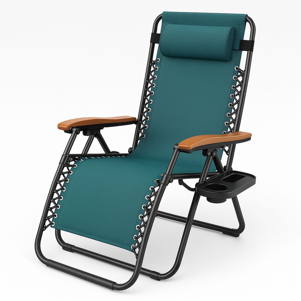 Utendørs sammenleggbar solseng i metall og polyester med justerbar ryggstøtte blågrønn-havremoderne