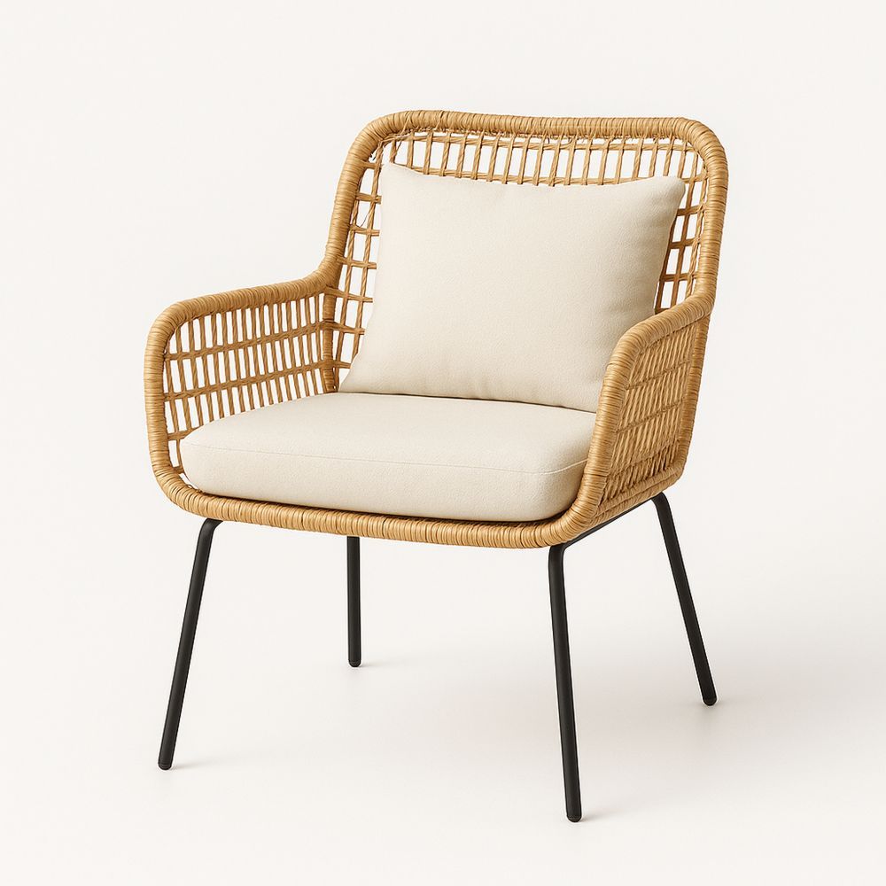 Utendørs stol rotting stålramme beige sete-havremoderne