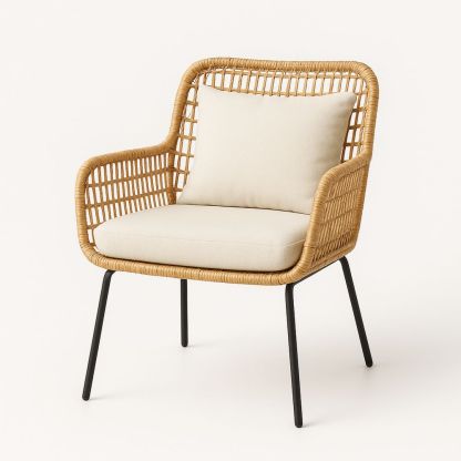 Utendørs stol rotting stålramme beige sete-havremoderne