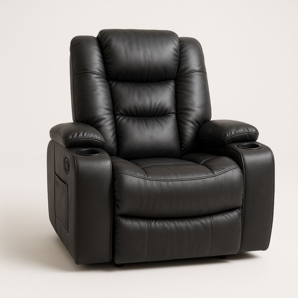 Lenestol i Svart PU Skinn med Koppholdere-havremoderne