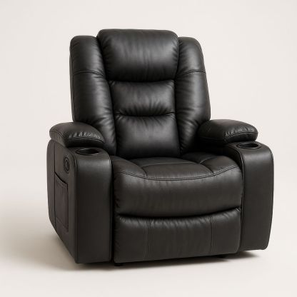 Lenestol i Svart PU Skinn med Koppholdere-havremoderne