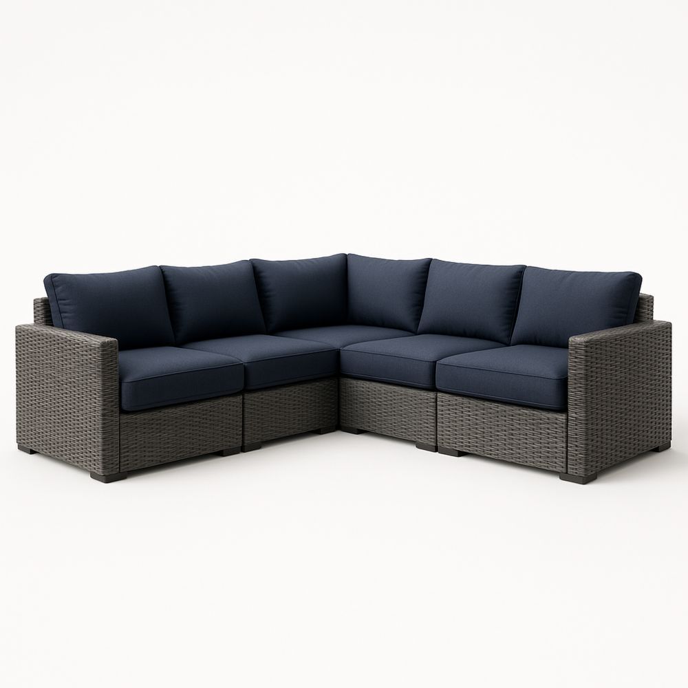 Utendørs hjørnesofa i kunstrotting med polyesterputer marineblå 195x71x195 cm-havremoderne