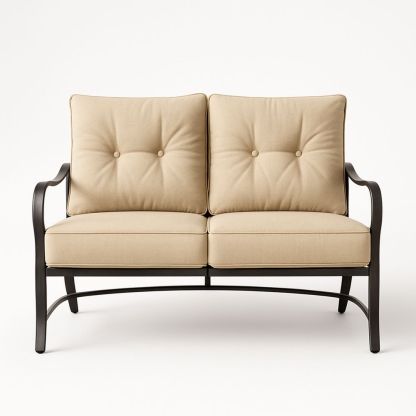 Utendørs to-seters sofa med metallramme og polyesterputer beige 135 cm-havremoderne