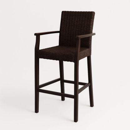 Utendørs barstol i kunstrotting og aluminium, brun 75 cm setehøyde-havremoderne