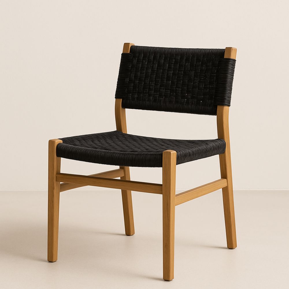 Stol i tre og flettet sete og rygg svart-havremoderne