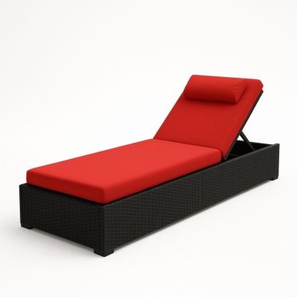 Utendørs solseng i PE-rotting med røde polyesterputer-havremoderne
