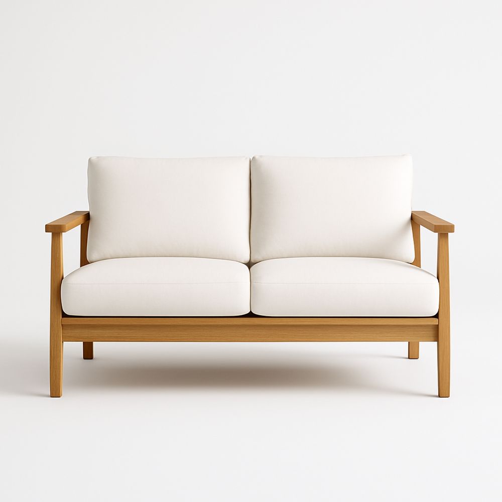 To-seters sofa i oljet eik med polyester puter-havremoderne