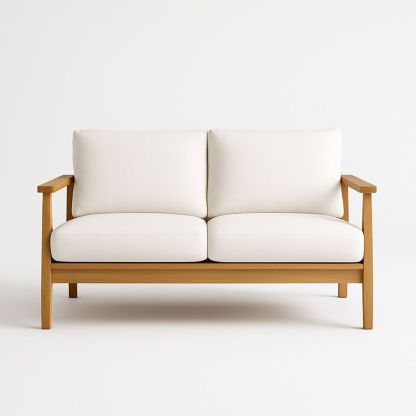 To-seters sofa i oljet eik med polyester puter-havremoderne
