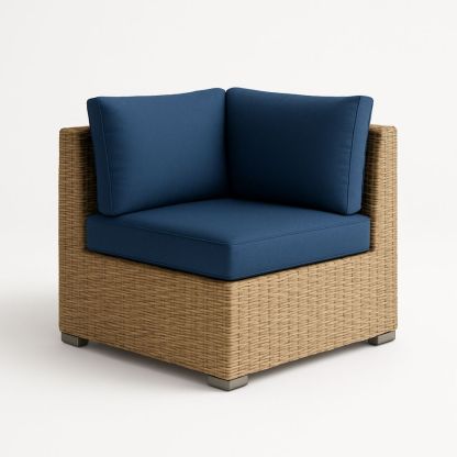 Utendørs hjørnesofa i kunstrotting med blå polyesterputer-havremoderne