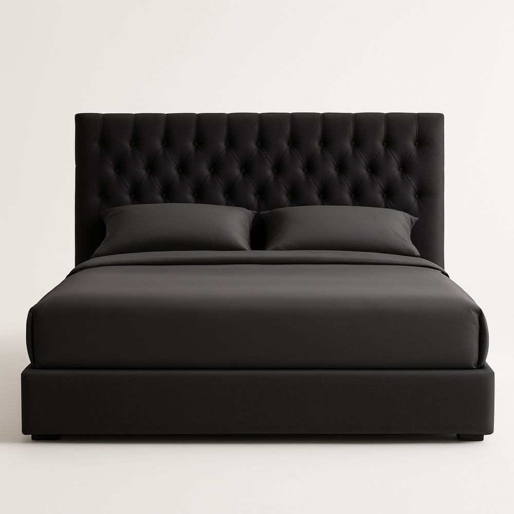 Dobbeltseng Trekk i Stoff Sort 200x160 cm med Hodegavl-havremoderne