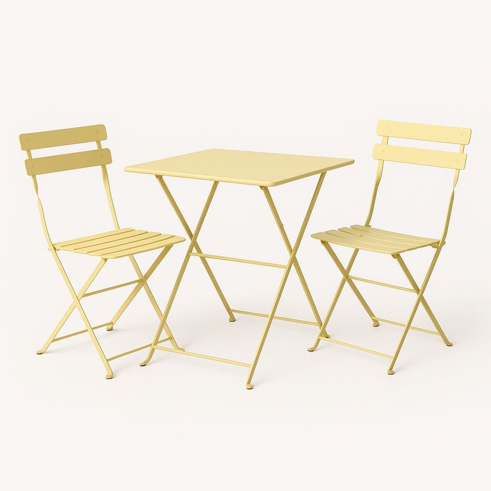 Utebordssett metall gul sammenleggbar 2 stoler 1 bord-havremoderne