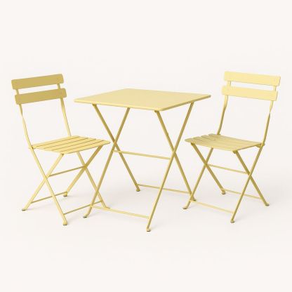 Utebordssett metall gul sammenleggbar 2 stoler 1 bord-havremoderne