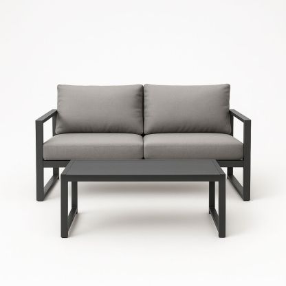 Utendørs møbelsett med aluminiumsramme, grå sofa og bord-havremoderne