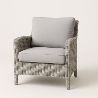 Utearmstol i polyethylene rotting med grå polyester puter-havremoderne