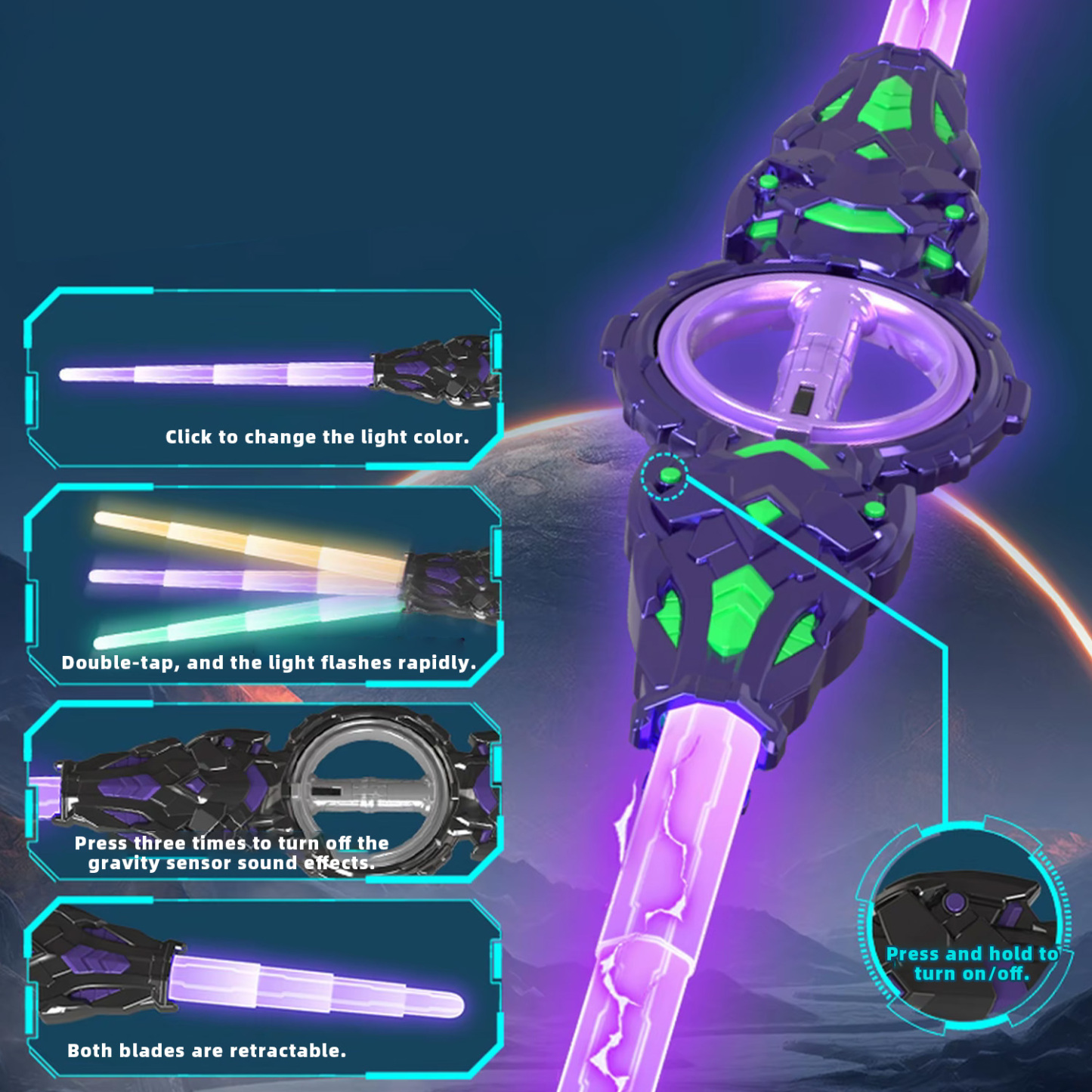 [With sparks] Spark double-edged sword, rotating fire-breathing, two-sided expansion, spark lightsaber