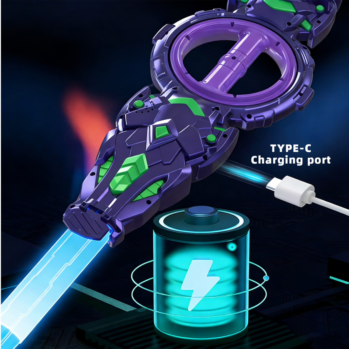 [With sparks] Spark double-edged sword, rotating fire-breathing, two-sided expansion, spark lightsaber