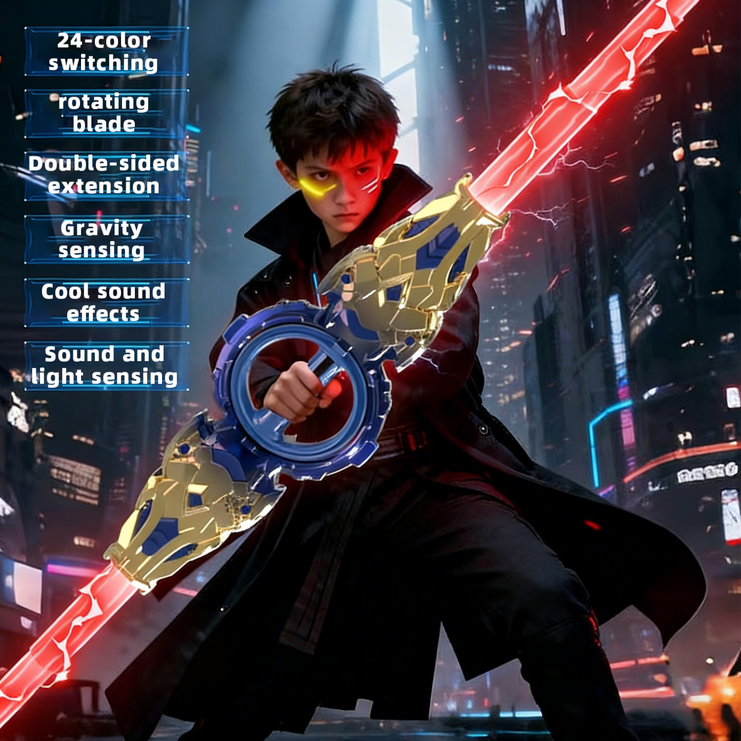 [With sparks] Spark double-edged sword, rotating fire-breathing, two-sided expansion, spark lightsaber