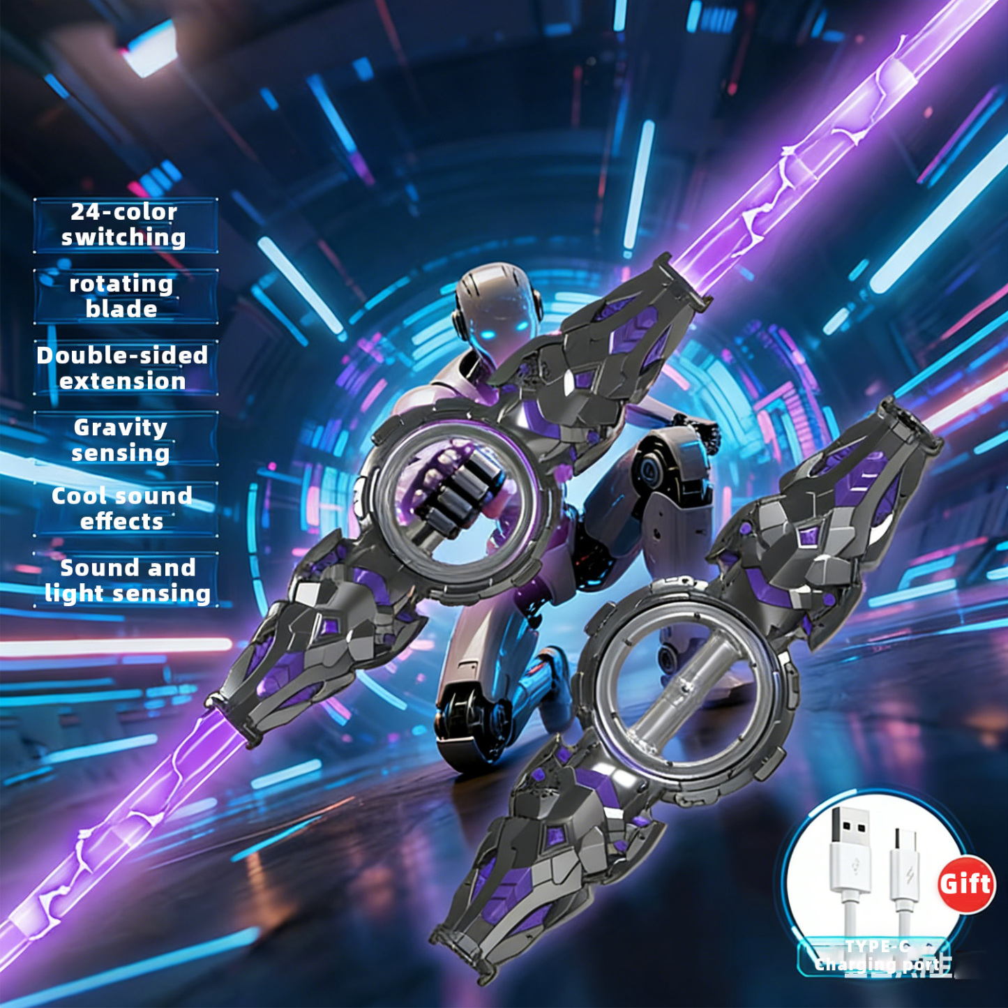 [With sparks] Spark double-edged sword, rotating fire-breathing, two-sided expansion, spark lightsaber