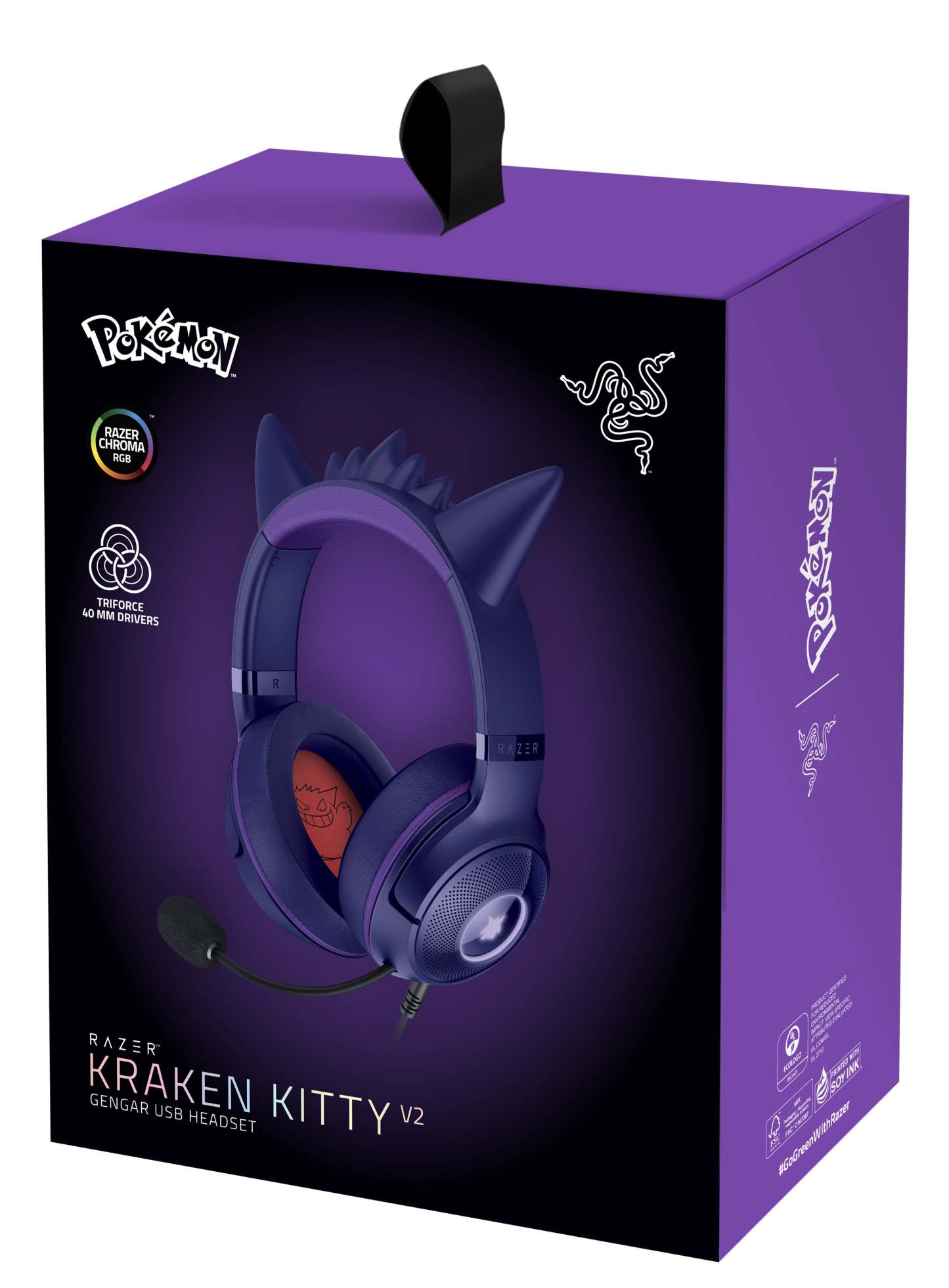 Razer Kraken Kitty V2 USB PC Gaming Headset, Stream Reactive, Pokemon Gengar Edition