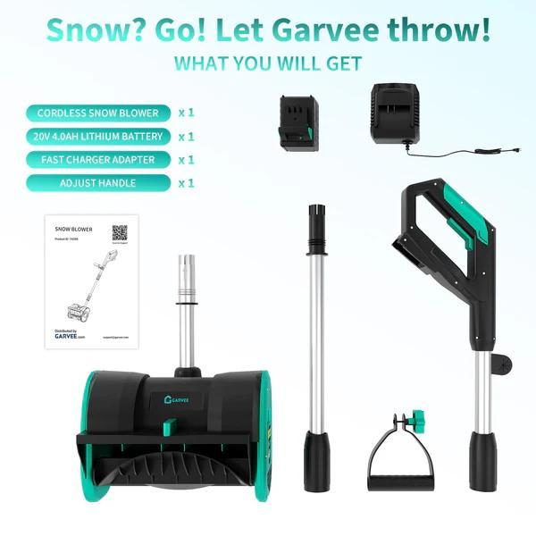 【Battery or Wired  】GARVEE 20V 12-Inch Cordless Brushless Electric Snow Shovel with 4.0Ah Battery，16.5ft Snow Throwing Distance, 4.7in Cleaning Depth for Driveway & Steps