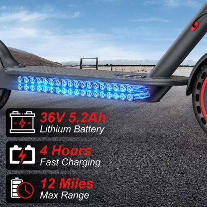 Electric Scooter – 19 MPH Max Speed, with Seat and Luggage Box, 8.5" Honeycomb Solid Tires, 350W Motor, 12 Miles Range, Foldable Design, Dual Braking System & App Control