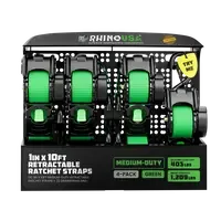 [hm]Rhino USA 1" x 10' Retractable Ratchet Straps (select 2 pack or 4 pack) - Medium Duty Self Retracting Tie Down Straps for Truck, Cargo Trailer