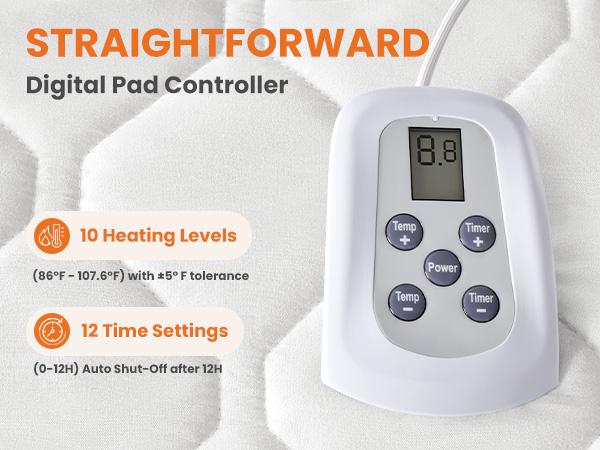 【NEW YEAR DEAL】Heated Mattress Pad &ndash; Quilted Electric Bed Warmer with 12 Heat Settings, 10‑Hour Auto Shut‑Off, Machine Washable,White