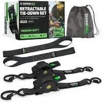 [hm]Rhino USA 1" x 10' Retractable Ratchet Straps (select 2 pack or 4 pack) - Medium Duty Self Retracting Tie Down Straps for Truck, Cargo Trailer