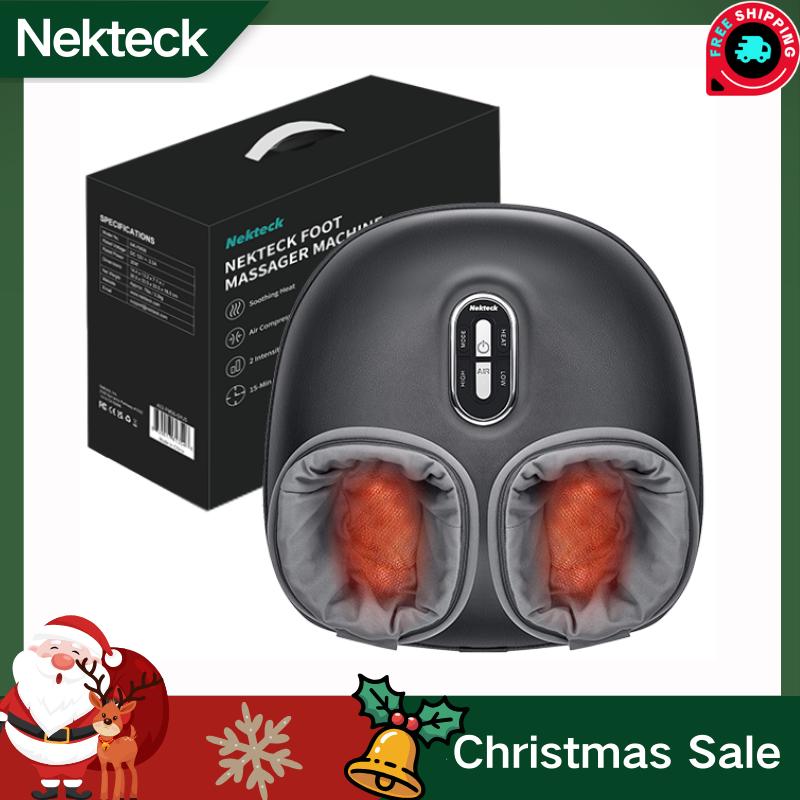 Nekteck Shiatsu Foot Massager Machine with Soothing Heat, Deep Kneading Therapy, Air Compression, Improve Blood Circulation and Foot Wellness Brown