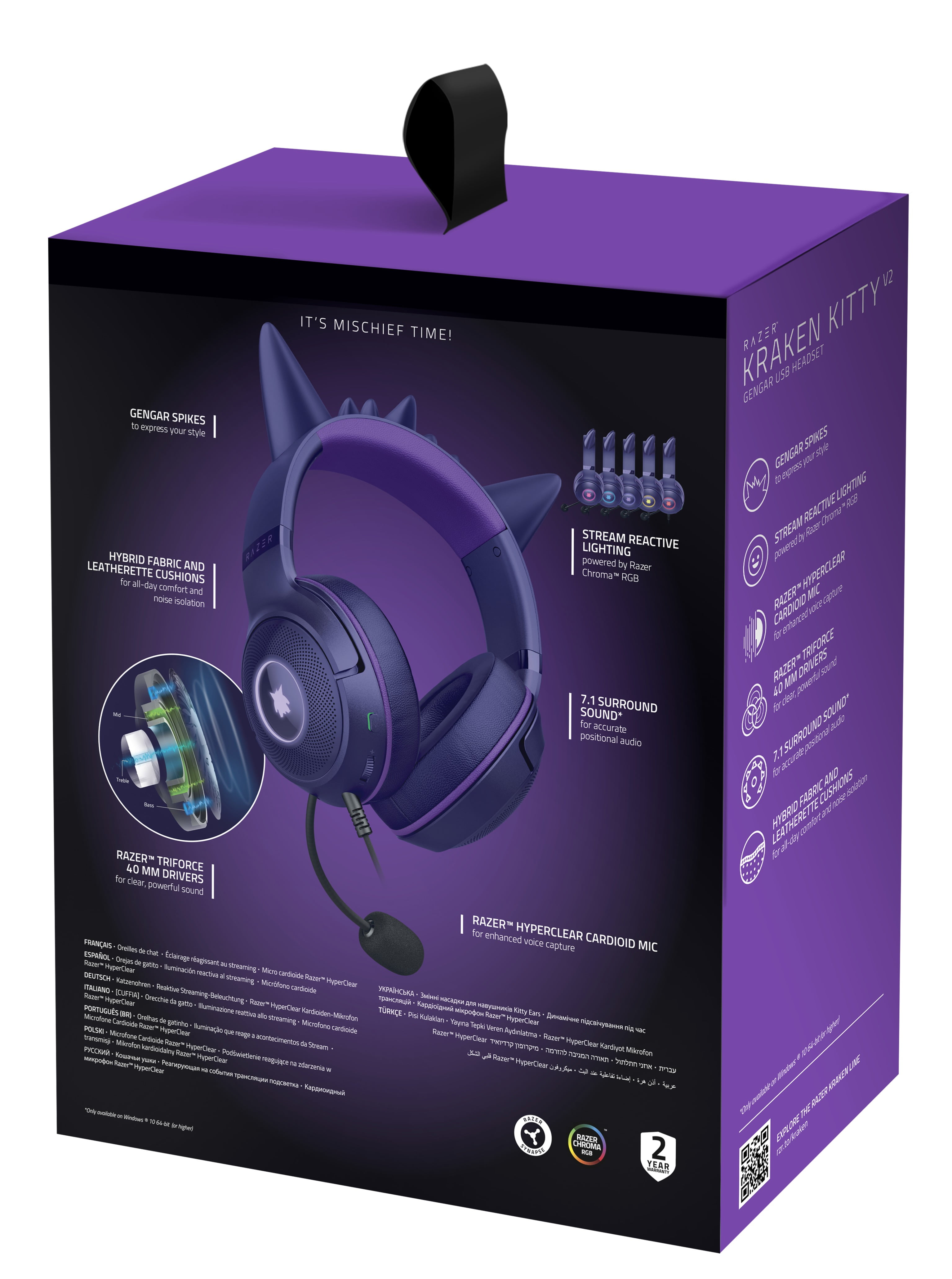 Razer Kraken Kitty V2 USB PC Gaming Headset, Stream Reactive, Pokemon Gengar Edition