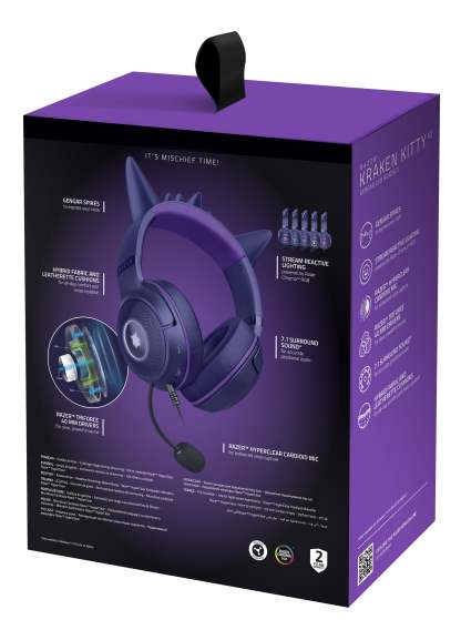 Razer Kraken Kitty V2 USB PC Gaming Headset, Stream Reactive, Pokemon Gengar Edition