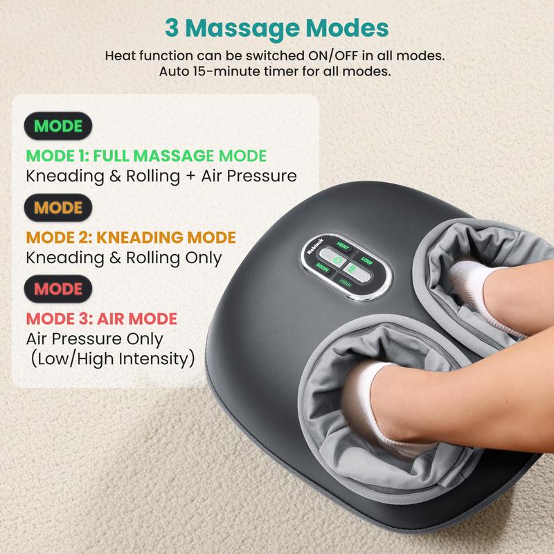 Nekteck Shiatsu Foot Massager Machine with Soothing Heat, Deep Kneading Therapy, Air Compression, Improve Blood Circulation and Foot Wellness Brown