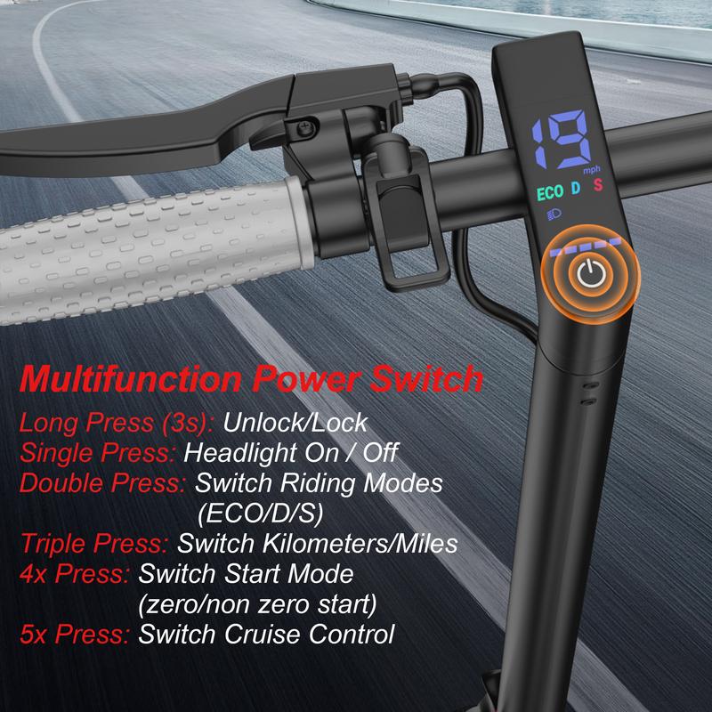 Electric Scooter – 19 MPH Max Speed, with Seat and Luggage Box, 8.5" Honeycomb Solid Tires, 350W Motor, 12 Miles Range, Foldable Design, Dual Braking System & App Control