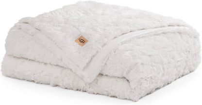UGG Adalee Faux Fur Throw Blanket Luxury Lightweight Cozy Soft Throw for Couch Bed or Chair Hypoallergenic Machine Washable Double-Sided Fluffy Blanket Home Decor, 50-inch x 70-inch, Seal Grey