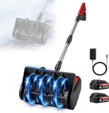 Cordless Snow Shovel, 21V Electric Cordless Snow Blower with Battery and Charger, 19FT Throw Distance, Lightweight 9.9lb for Driveway, Steps, Patio, Sidewalk(Red)