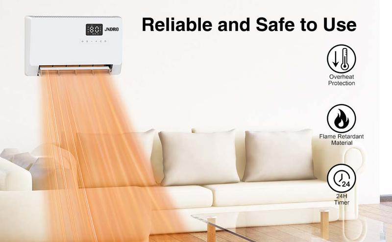 Smart Wall Heater, 1500W Fast Heating Electric Space Heater for Indoor Use, Wall Mounted Panel Heater with Oscillation Modes, 24-Hour Timer Overheat Protection for Bedroom, Bathroom, Office